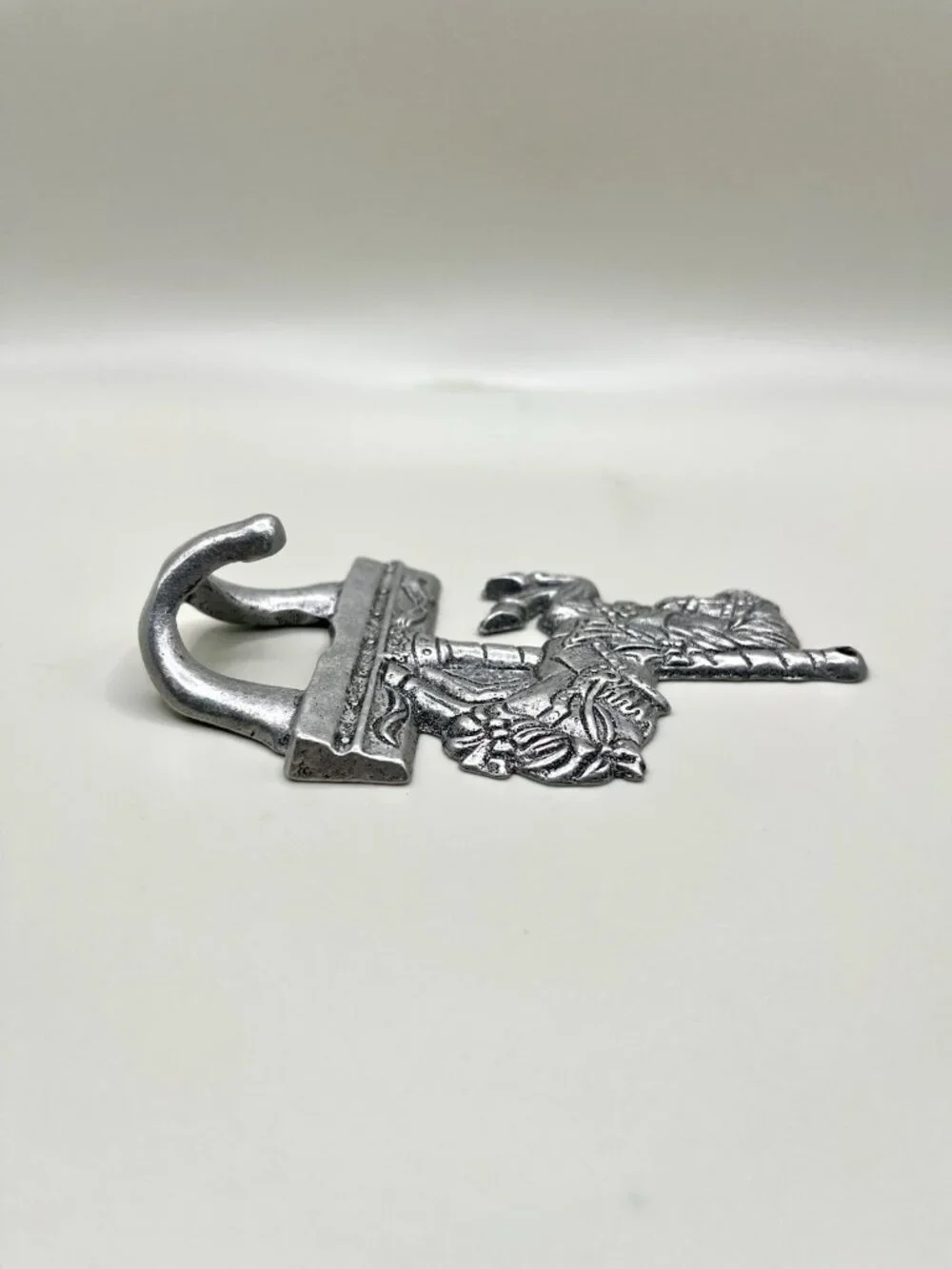 Vintage Silver Tone Carousel Horse Wall Hook Cast Metal Nursery Victorian Circus